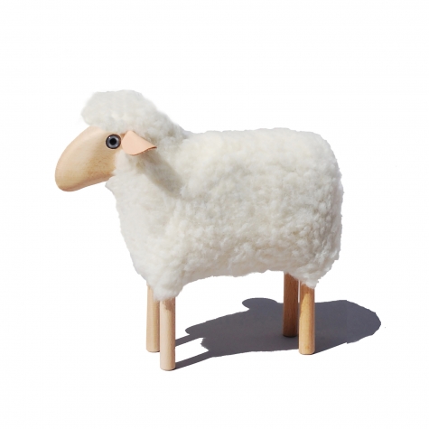 little lamb, white wool plush, beech wood