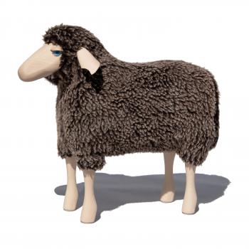 sheep, small,brown wool plush, beech wood