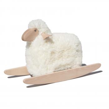 rocking sheep, small, white fur, beech wood