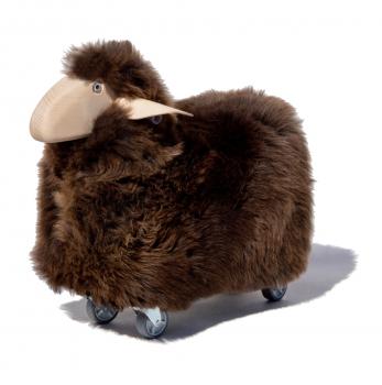 sheep, small, on wheels, brown  fur, beech wood