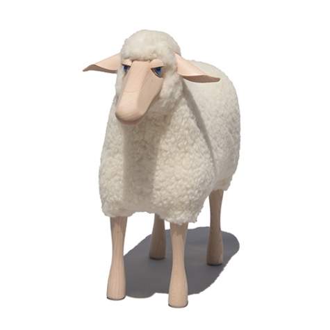 sheep, small, white wool plush, beech wood