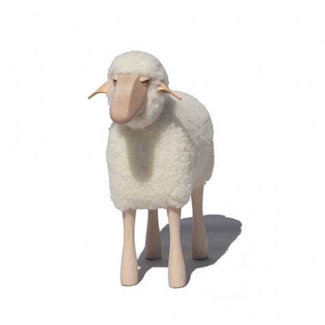 lamb, white wool plush, beech wood