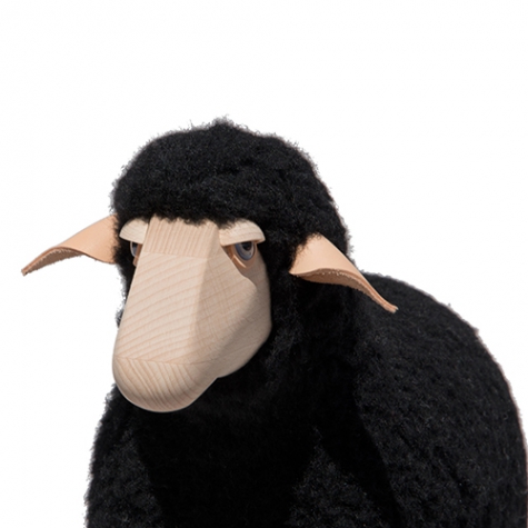 lamb, black wool plush, beech wood