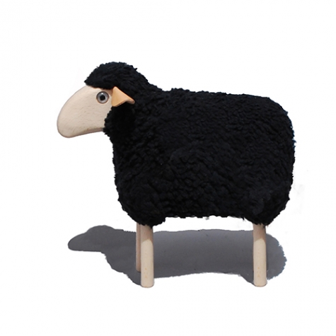 little lamb, black wool plush, beech wood