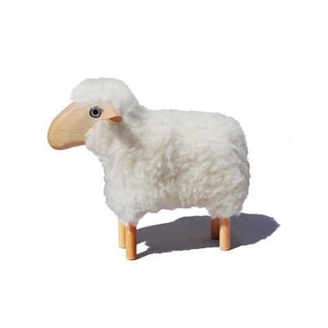 tiny little lamb, white wool plush, beech wood