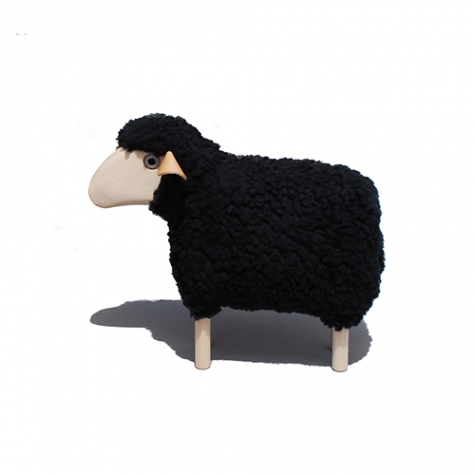 tiny little lamb, black wool plush, beech wood