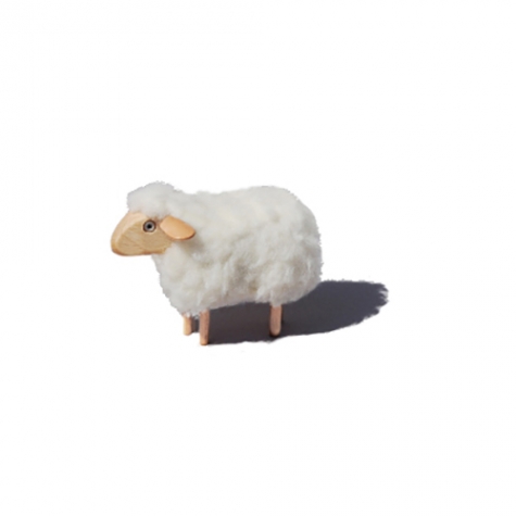 super tiny sheep, white wool plush, beech wood