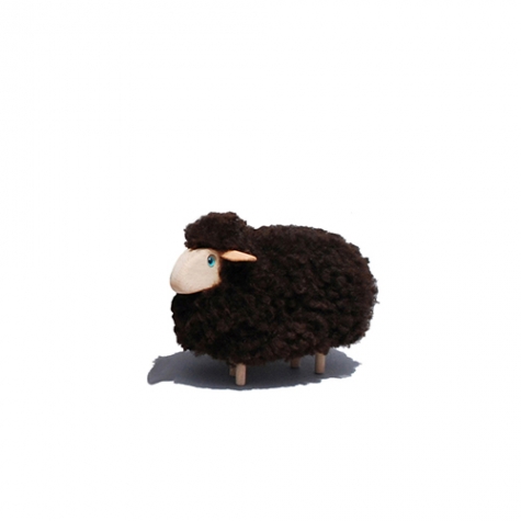 super tiny sheep, brown fur, beech wood