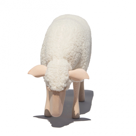 sheep, small, grazing, white wool plush, beech wood