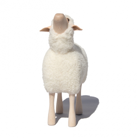 lamb, nosy, white wool plush, beech wood