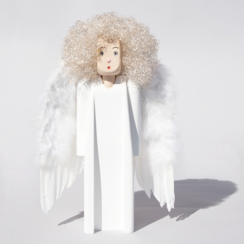 Angelika, big, feather wings, angel hair, beech wood