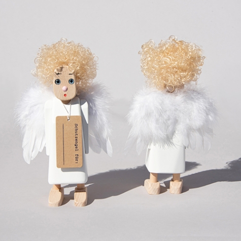 guardian angel Angelika, feather wings, doll hair, beech wood