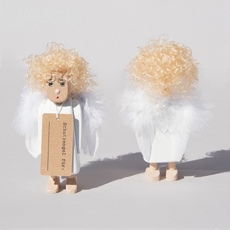 guardian angel Angelika, small, feather wings, doll hair, beech wood