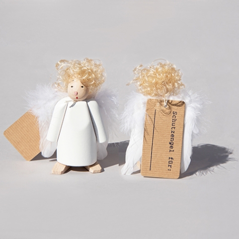 guardian angel Gelika, feather wings, doll hair, beech wood