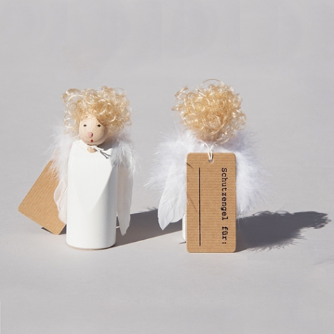 guardian angel Geli, feather wings, doll hair, beech wood