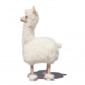 alpaka, mini, white wool plush, beech wood